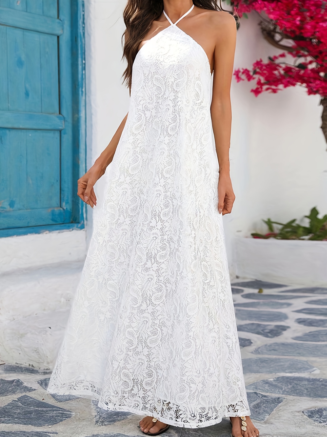 plus size elegant white lace dress floral pattern Temu Spain