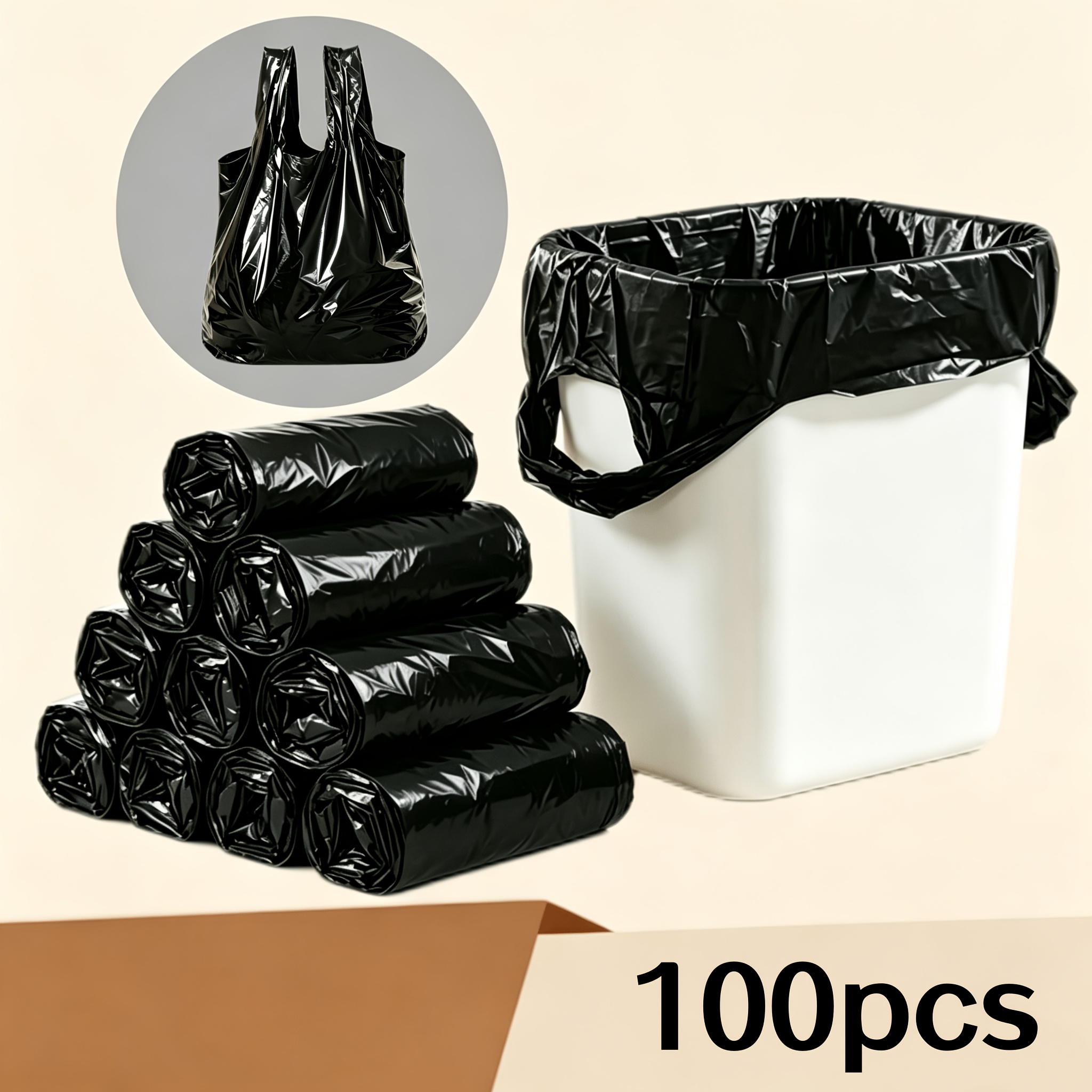TEMU 100 Extra-thick Black Vest-style Garbage Bags, Leak-proof And Sealed, With A , Suitable For Various Household And Commercial , Including Pet
