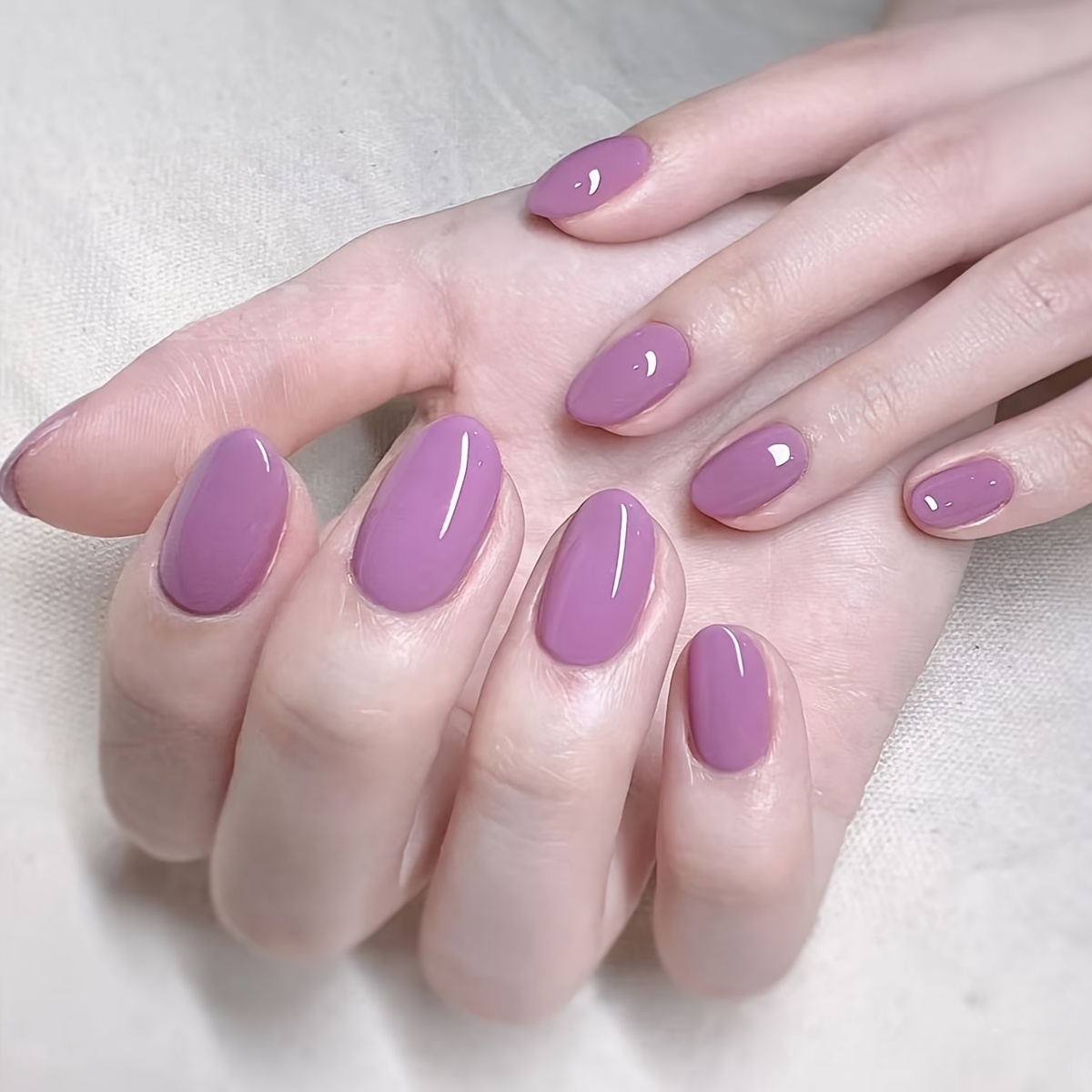 TEMU Glossy Lavender Press-on Nails - Almond Shape Short Fake Nails, Easy To Apply & Remove, Reusable For Holidays, Parties, - Durable Wearable Nail