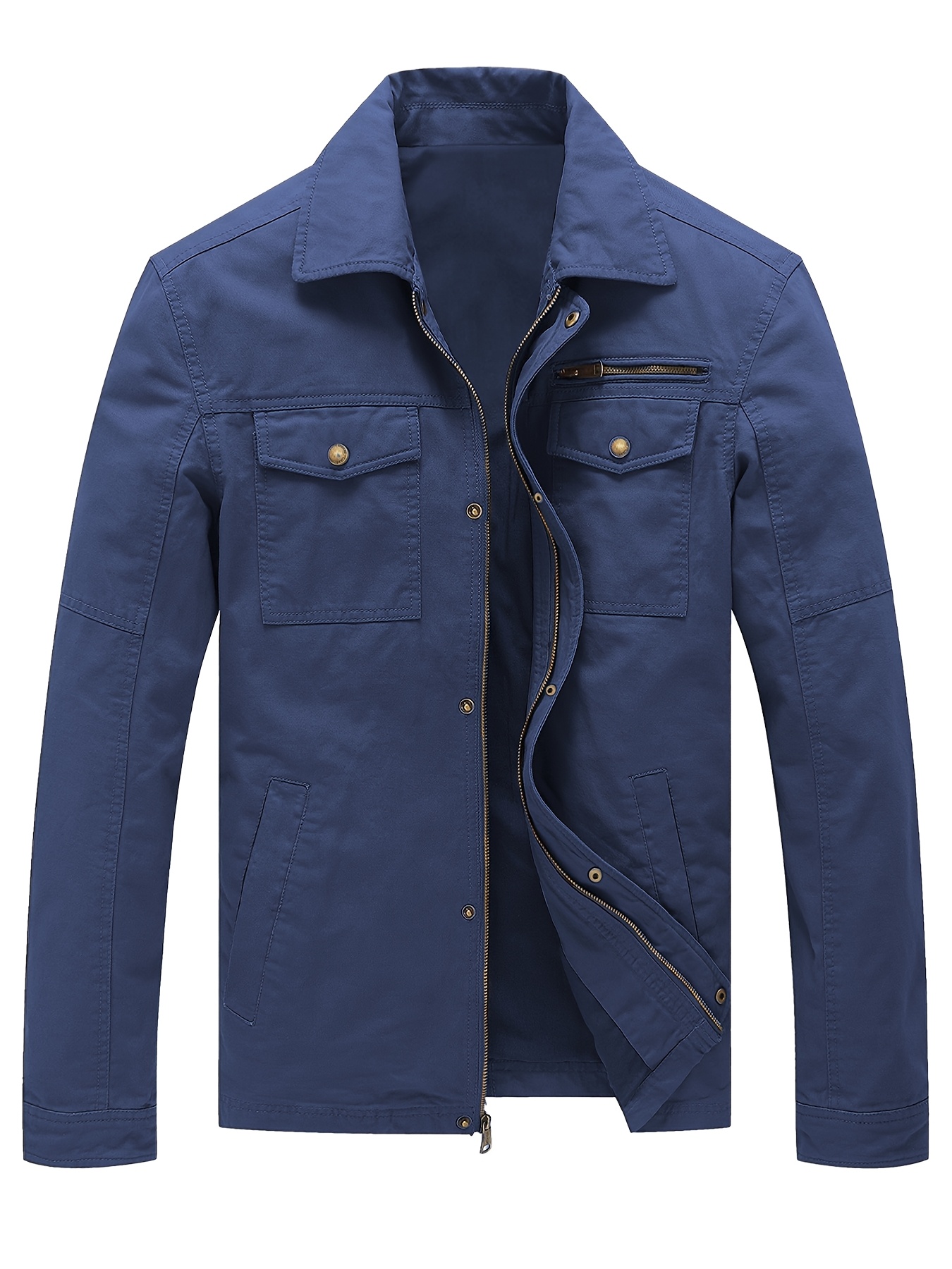 mens oversized jacket heavy duty zippered coat with utility pockets solid color casual outdoor workwear   hand washable compatible with plus size men plus size 0