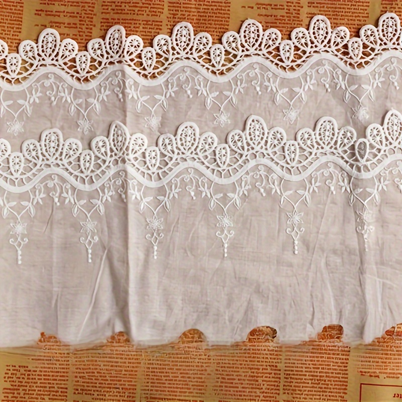 

White Lace Trim With Embroidered Edges - 2 Yards, Pleated Ribbon For Wedding Dresses & Sewing Crafts