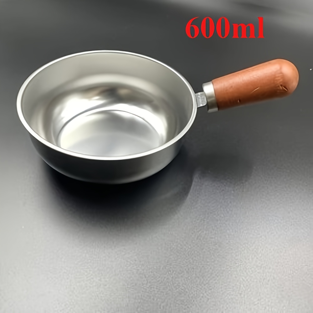 TEMU Mini olla de acero inoxidable con mango de madera , para calentar leche y aceite