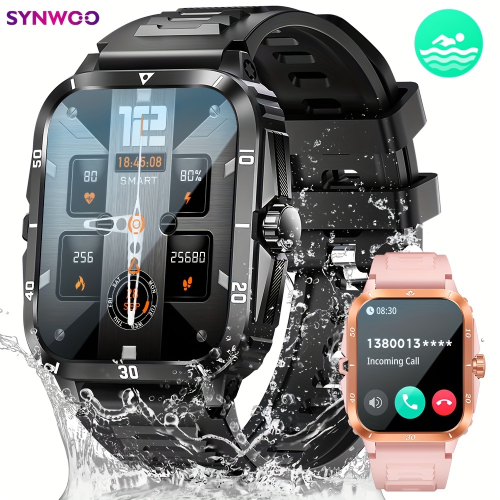 Vintage Smart Watch with Call Function IPX8 Waterproof USB Charging Sleep Weather Tracking Multimedia Messages Fitness Pedometer Silicone Strap Rechargeable 430mAh Battery