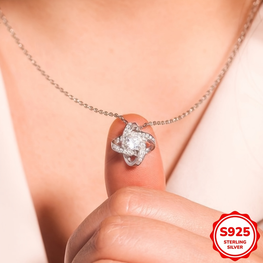 TEMU Collier avec pendentif élégant en argent sterling S925, d'un nœud éternel et d' en , un cadeau idéal pour les copines pour la Saint-Valentin, la