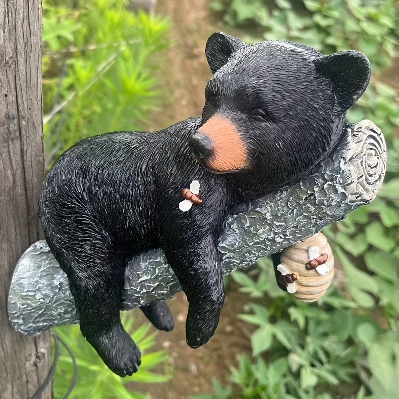 

Charming Black Bear Hugging Tree Statue - Resin Garden Ornament, Indoor/outdoor Decor, Cartoon Theme