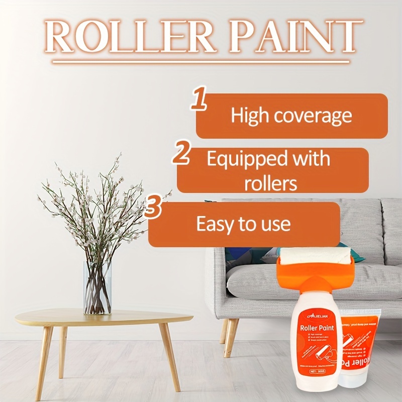 

Wall Repair Paint With Roller - White, Water-based Paint For Stain & Scratch Removal, Mold Resistant, Easy To Apply, High Coverage Roller Paint Kit For Home Use - Includes 100g And 500g Bottles