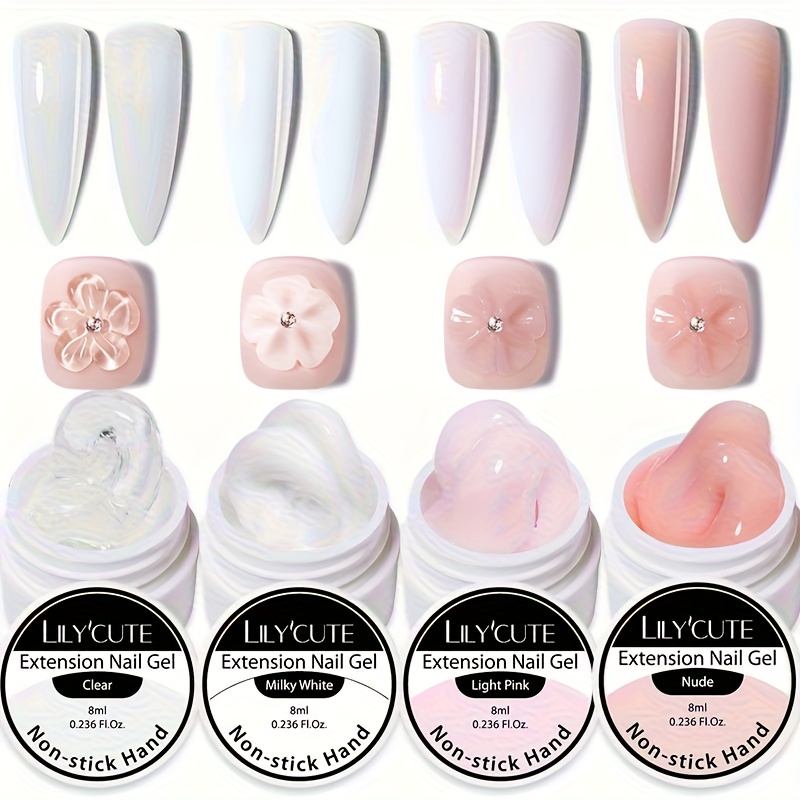 Lilycute 4pcs 8ml Nude Light Hand Extension Gel Nail Polish For Shaping Carving Nail Art Solid Hard Gel Manicure