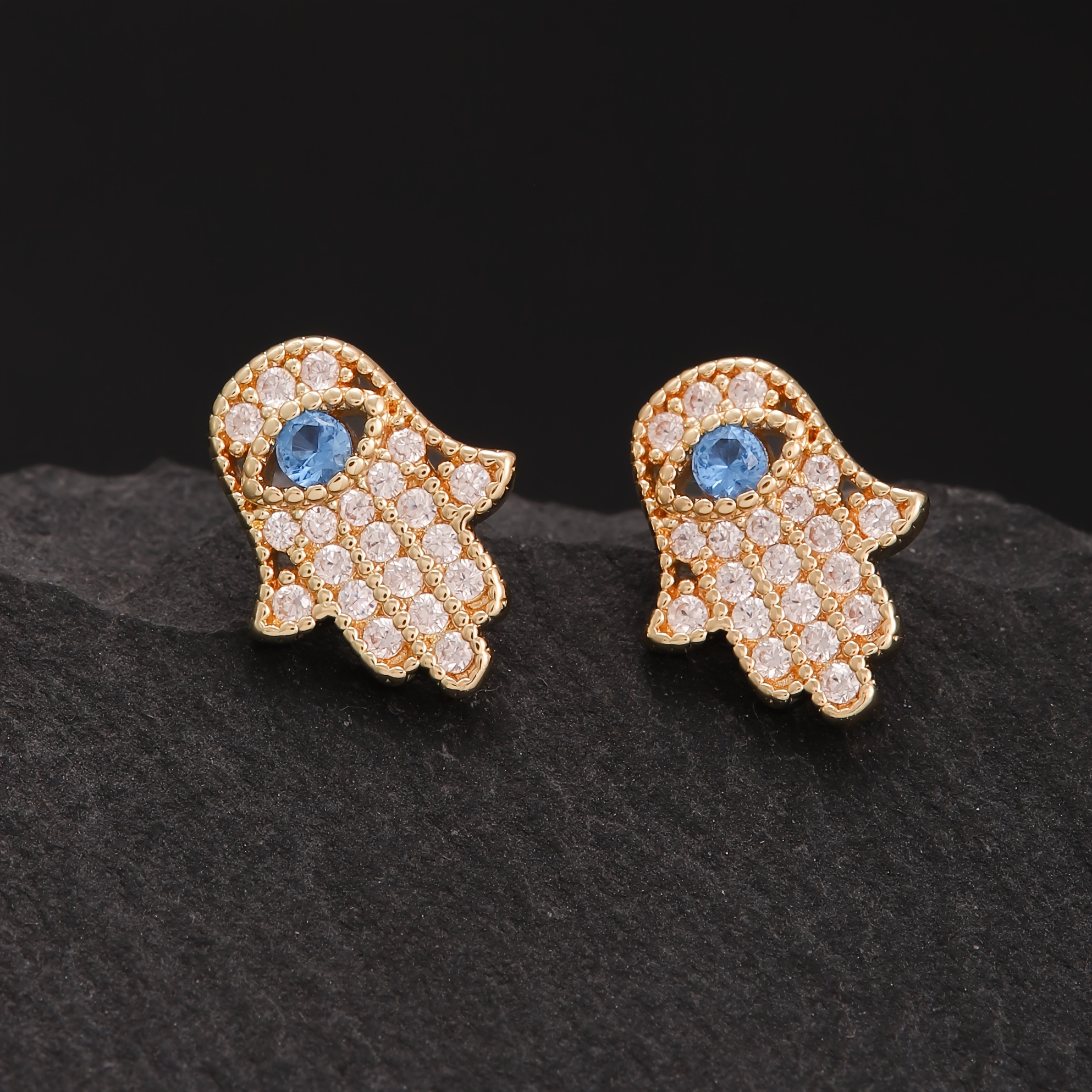 TEMU 1 Pair Fashion Women's Stud Earrings In Of A Palm With Evil Eyes, Inlaid With Shiny Cubic Zirconia Exquisite Earrings, Hip-hop Suitable For Men