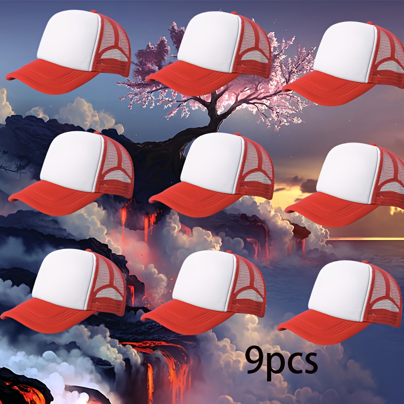 TEMU 9pcs Mesh Baseball Caps Personalized Custom Outdoor Solid Cap Sunscreen Shade Duckbill Cap Breathable Light Board Mesh Baseball Cap Truck Driver