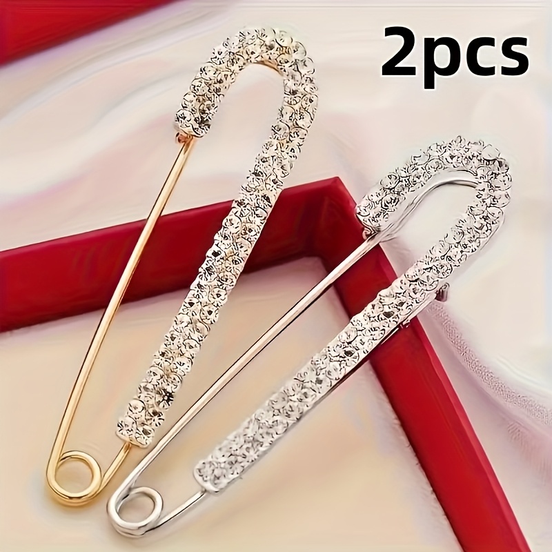 TEMU 2pcs ' Cute & Luxurious Brooches - Sparkling Synthetic Zirconia Suitable For Pants Waistband, Shoe Accessories Or Clothing Fastening, Valentine'