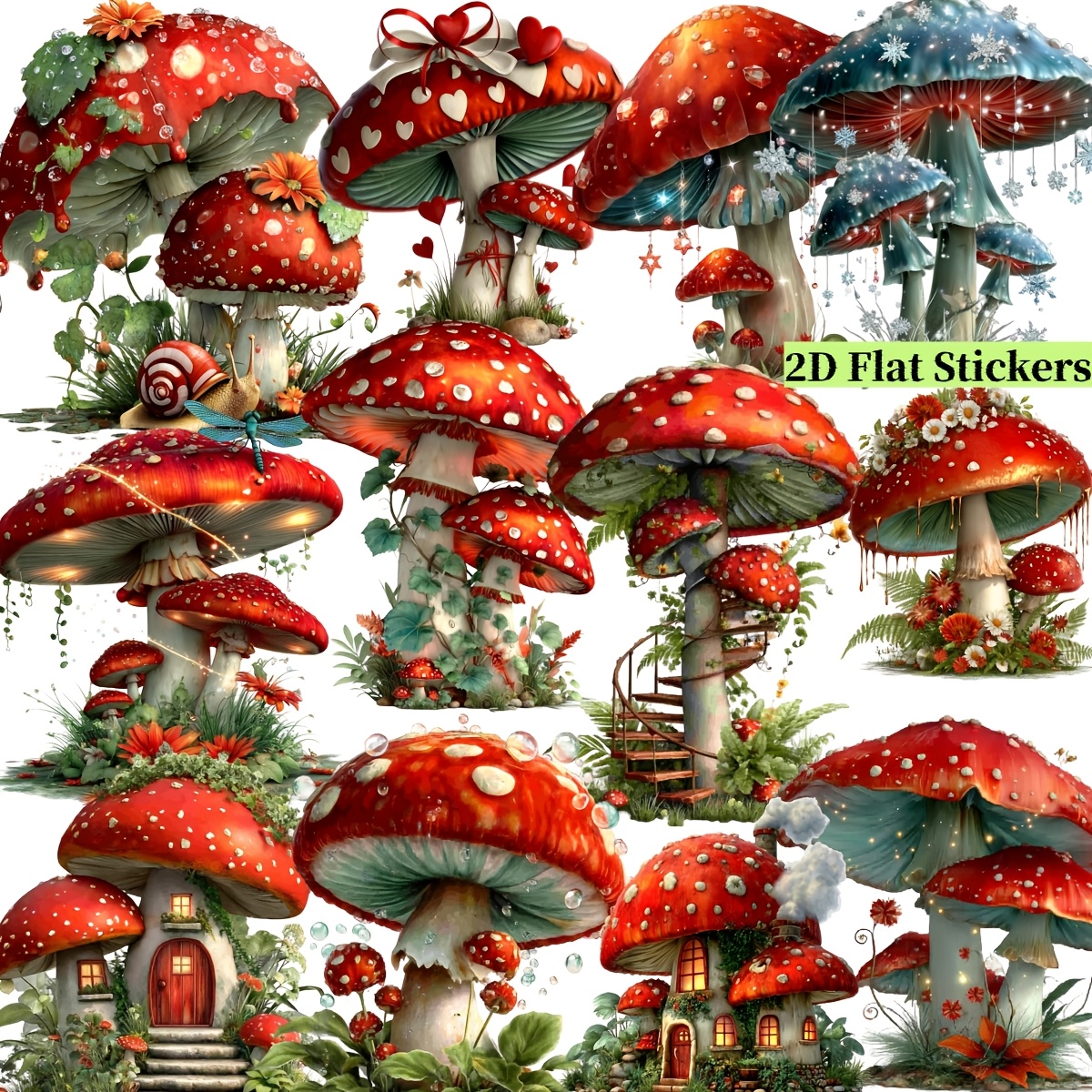 TEMU 2d Flat Stickers Set Handmade Vintage Whimsical House Waterproof Stickers Suitable For Junk Journal, Notebook, Decoration, Decoration