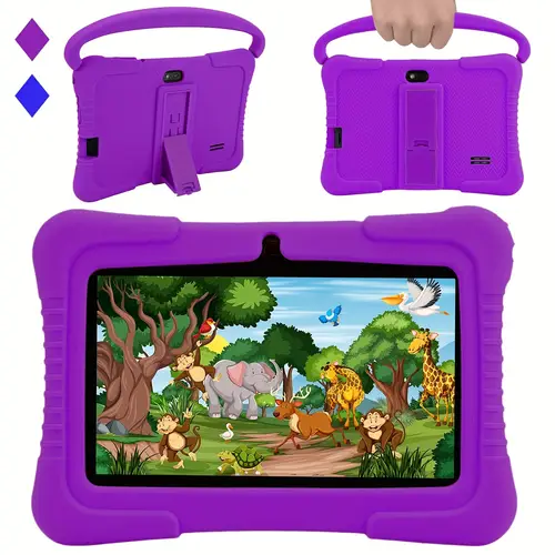7 inch kids tablet 2gb 32gb rom screen wifi educational games app android tablet tablet with silicone cover purple