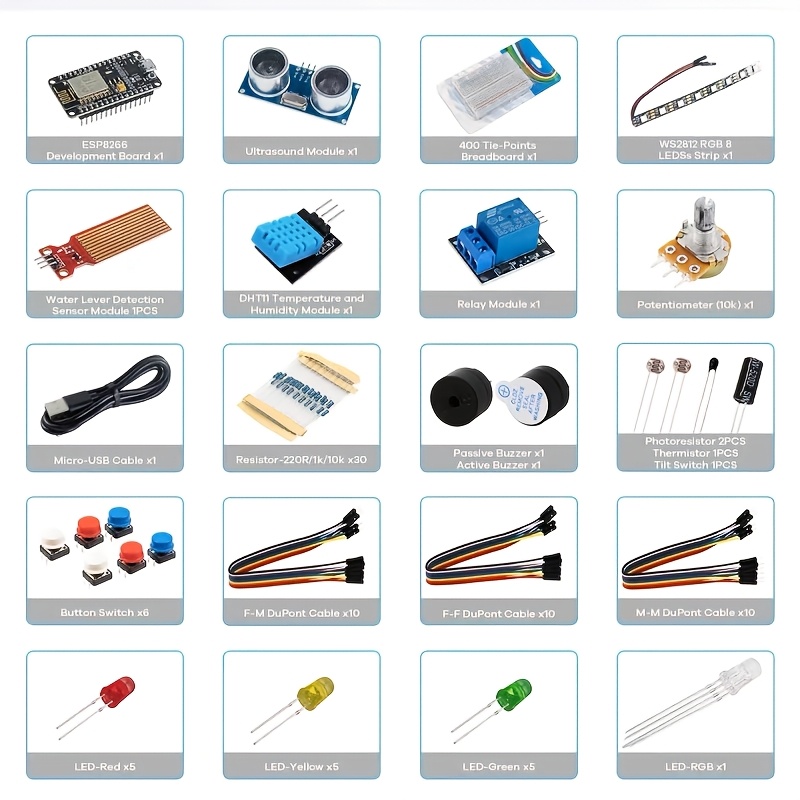 набір для розробки iot з   wifi,   breadboard, включає датчик  , датчик рівня води, led та резистори Опис товару 1