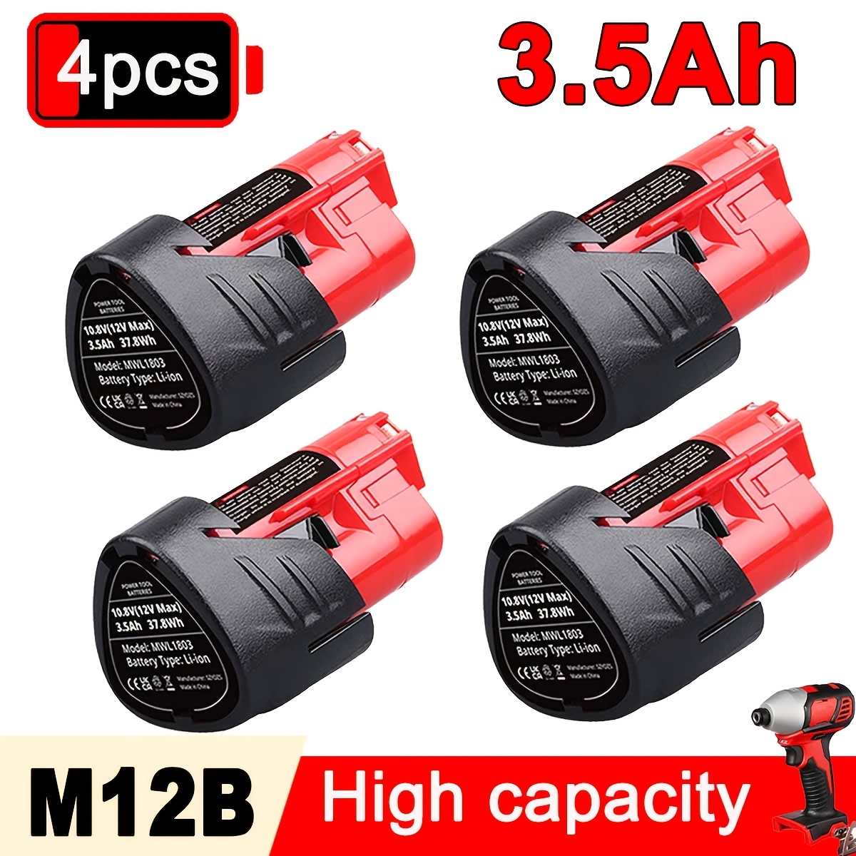 TEMU 4 Pack Compatible For Cordless Battery Replacement Suitable For Xc 48-11-2411 48-11-2420 48-11-2401 48-11-2402 48-11-2430 48-11-2440 48-11-2460