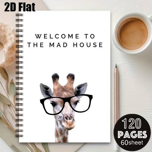 1pc 2d flat spiral notebooks back to school a5 spiral notebooks with animal deer wearing glasses design notebook gift creative journal diary classroom office supplies suitable for back to student notebooks