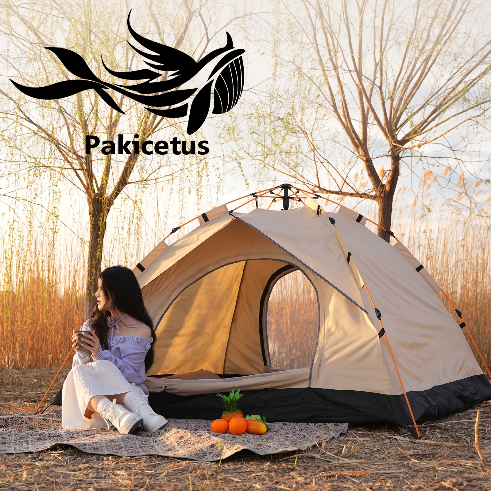 pakicetus 3-sekunders  -up tält med glasfibertänger och högkvalitativt oxfordtyg - automatiskt snabbt uppbyggnad, lättvikts campingtält för alla säsonger, vindtåligt, rymlig interiör lämplig för vandring, strand