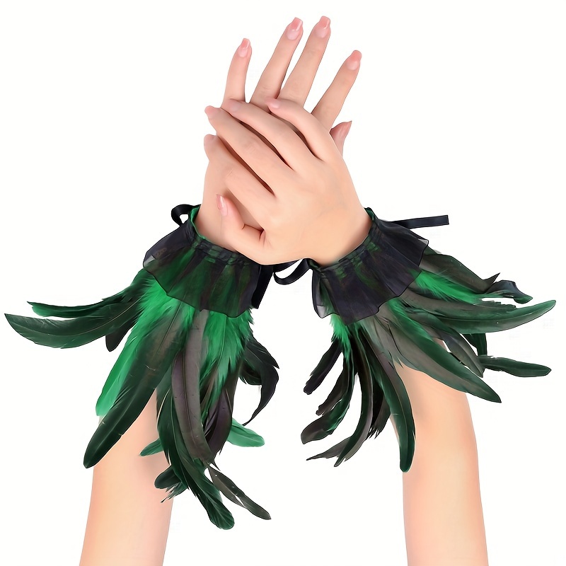 TEMU Women's Feather Lace Halloween Hand Gloves Gothic Christmas Rave Witch Punk Wedding Party Costumes Additions 2pcs