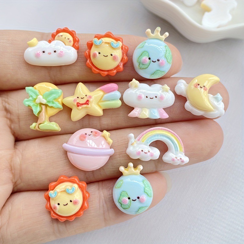 

10/20pcs/set Cute Cartoon Earth, Clouds, Rainbow, Stars, Sun Nail Art Charms Resin 3d Charms Nail Accessories Manicure For Women Girls