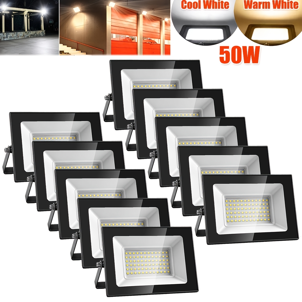 Image of 10pcs 50w Led Floodlight Outdoor, 17x11.6x2.7cm Led Security Light, Led Flood Light, Cool White/warm White, Adjustable 180° Bracket, For Garden, Garage, Yard, Backyard, Workshop