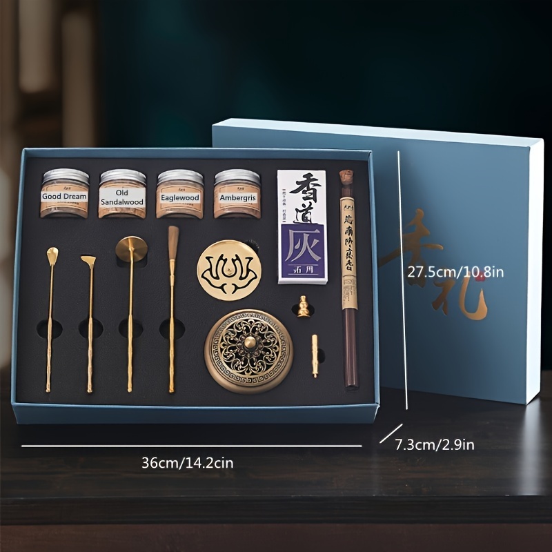 13pcs set tool gift boxes including copper incense burners fragrance diffusers seal stamps incense sticks negative energy removers sandalwood agarwood incense yoga meditation high end exquisite gifts for home or gifting details 4
