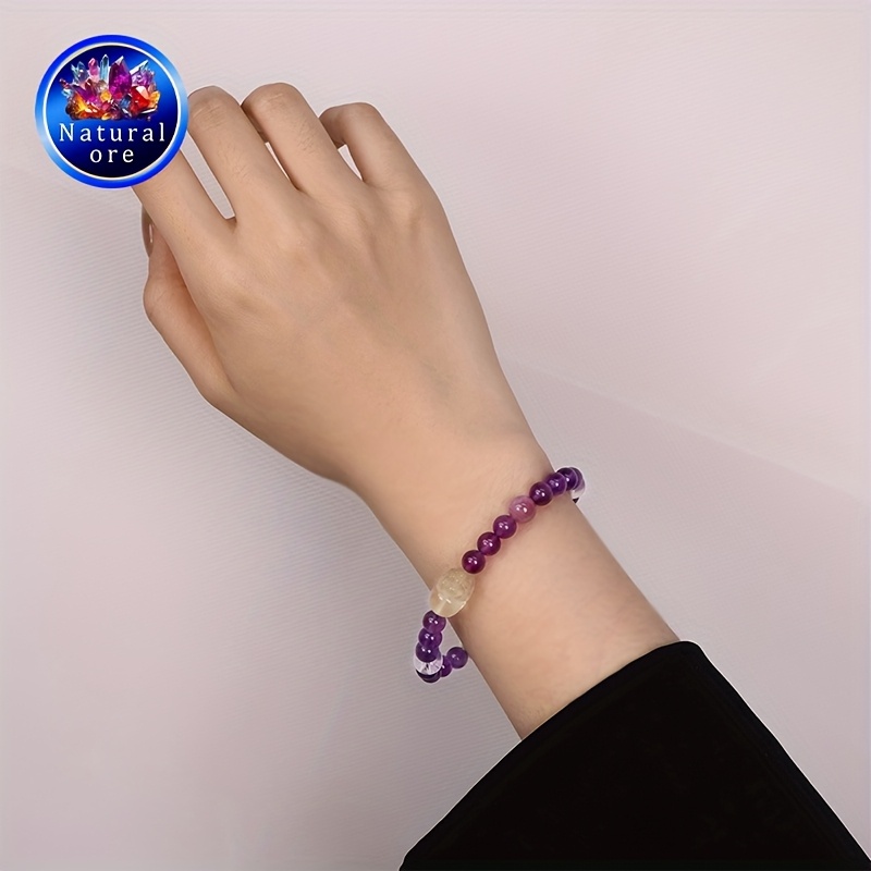 Gemstone Bracelet in Gift Box - Purple Stone Stretch Cord Bracelet