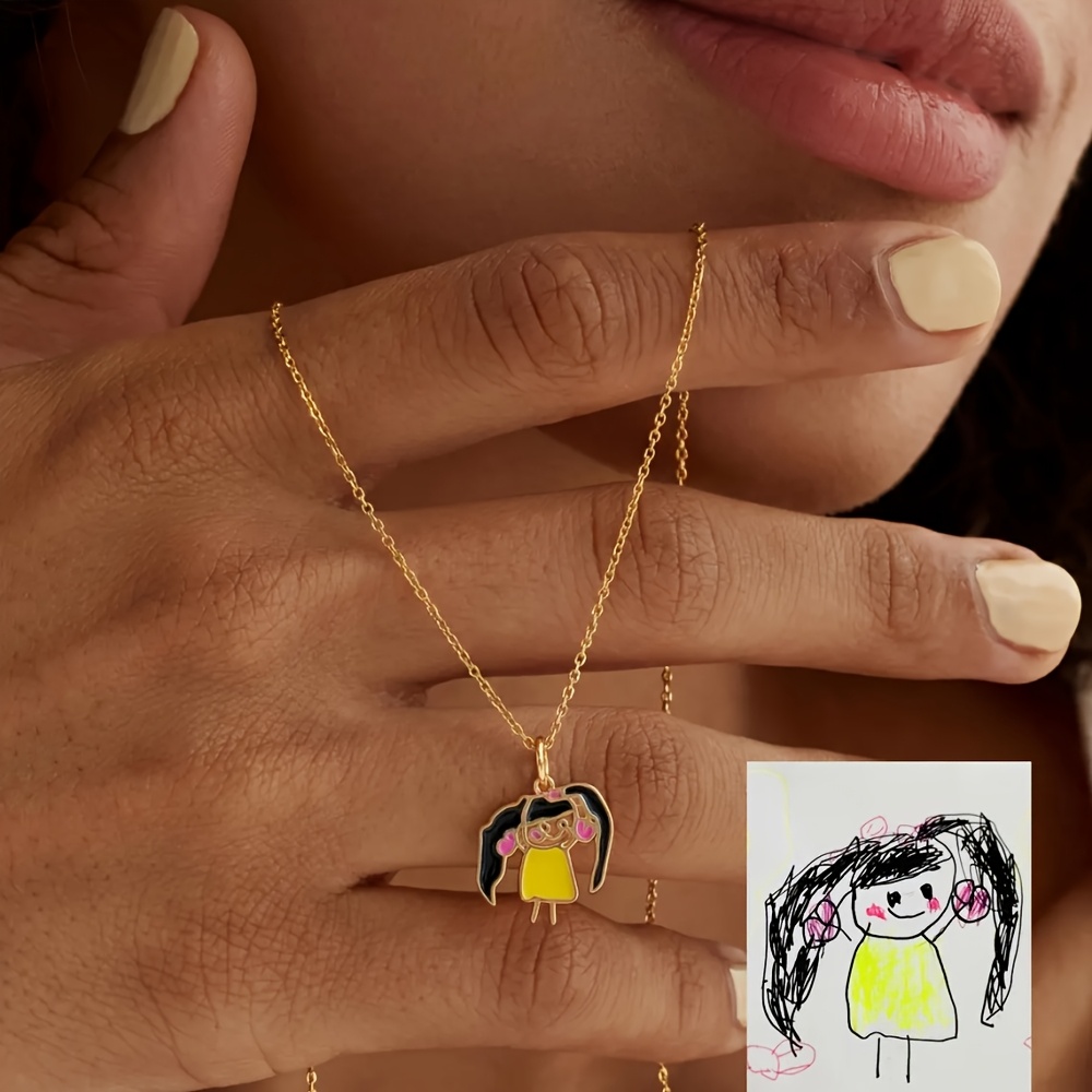 Custom Photo Golden Printed Necklace — Personalized Graffiti Pendant