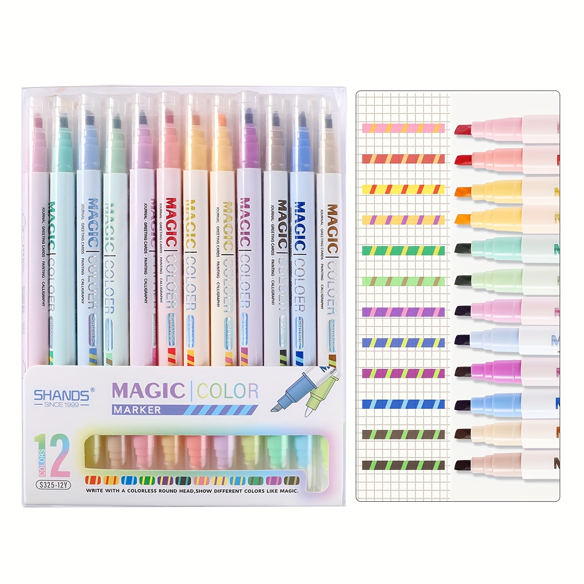 TEMU 6/12-color Set - Dual-tip -changing Fluorescent Highlighters, Stackable Color Markers For Note- & , Art Pen