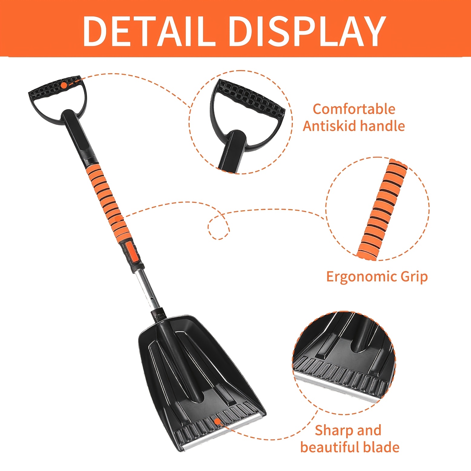 Kit Balai et Pelle à Neige 5-en-1 | Extensible à 270° avec Poignée en Mousse, Grattoir à Glace pour Pare-brise de Voiture, Essentiels d'Hiver, Urgence pour Voiture, Camion, SUV - MOTOMATE