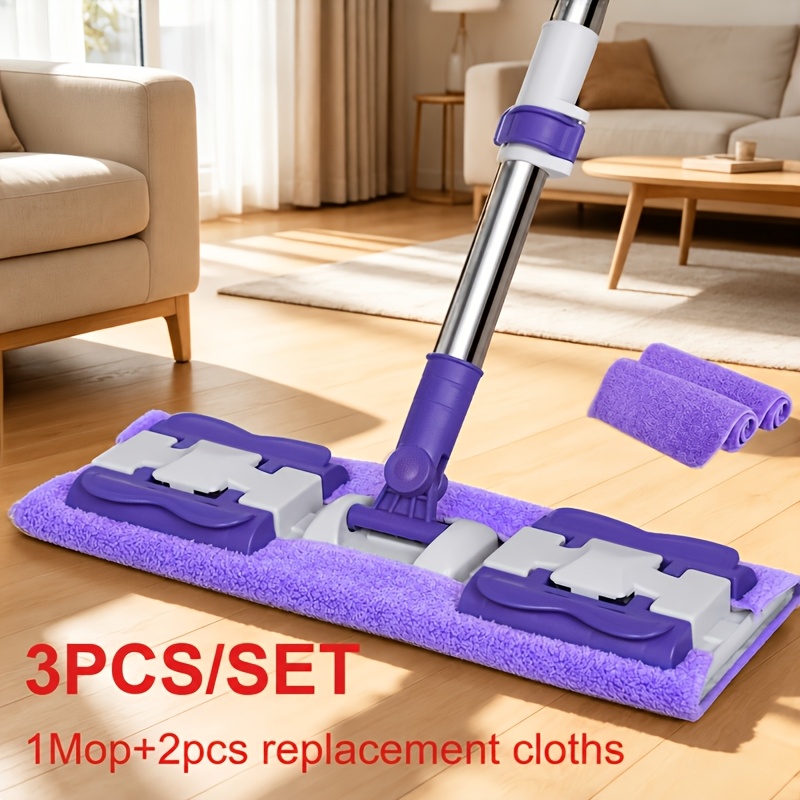 TEMU Juego de 3 piezas [1 fregona + 2 paños de repuesto] Fregona para el hogar con estructura de sujeción, fregona de limpieza 360° para suelos de