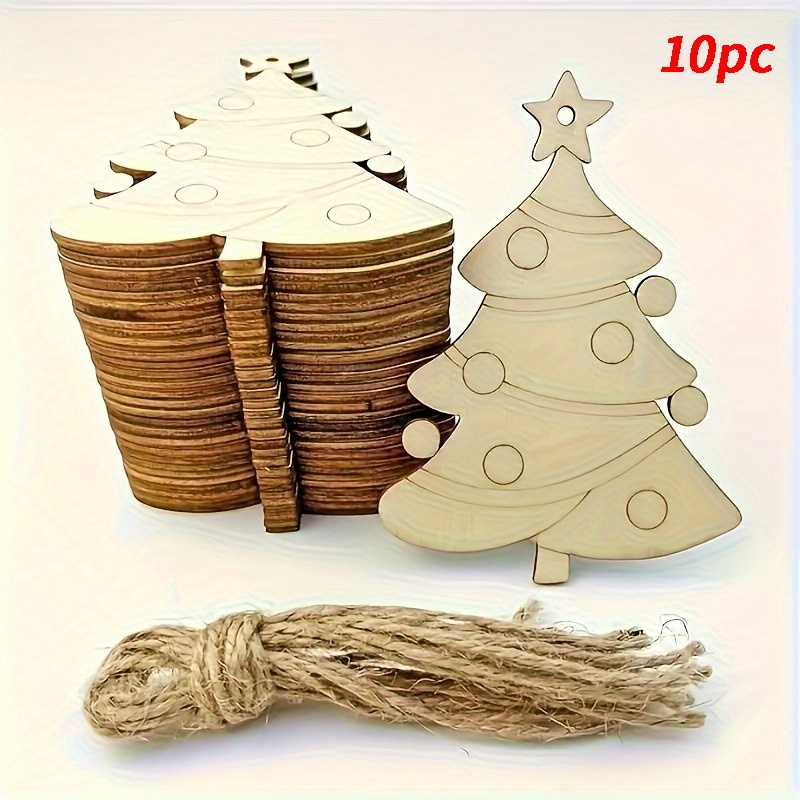 TEMU 10 Ornements en bois non peints d'arbre de Noël, pièces de bois vierges pour l'artisanat, idéales pour la peinture et le dessin, parfaites pour