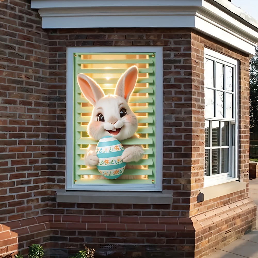 

Easter Bunny & Egg Window Banner - Polyester, Indoor/outdoor Decorative Flag For Home & Party Carnival, 47.2x31.5 Inches