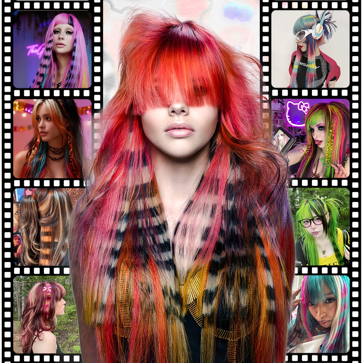 3pcs set striped colorful printed hair extensions clips 18  display picture 3