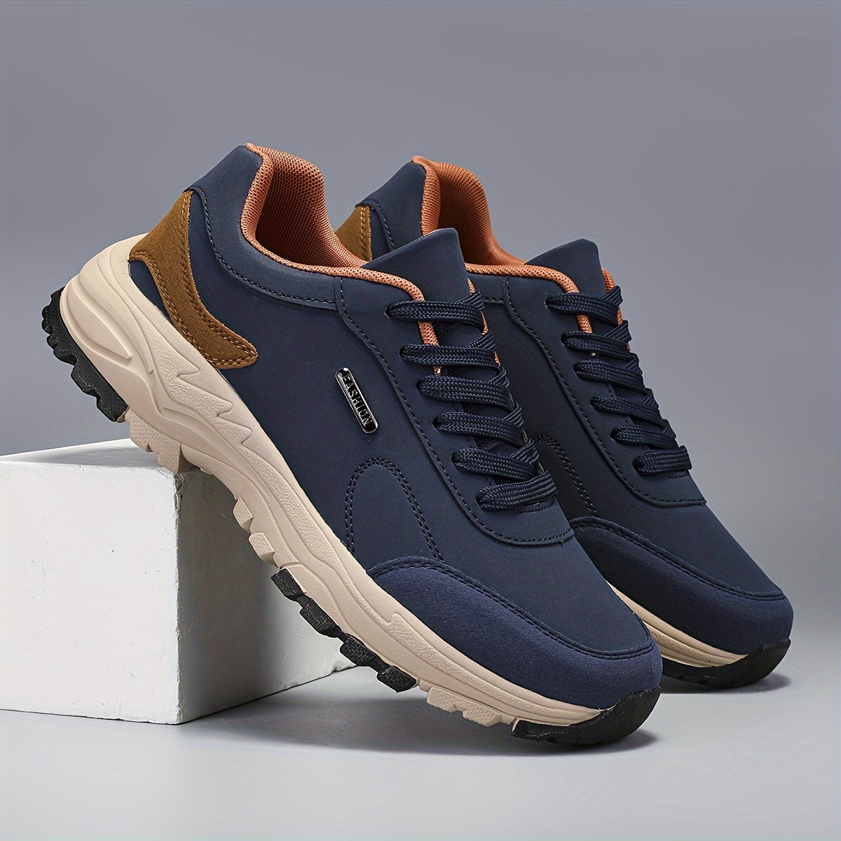 Men's Trendy Solid Sneakers, Comfy Non Slip Lace Up Casual Shoes for Men's Outdoor Activities