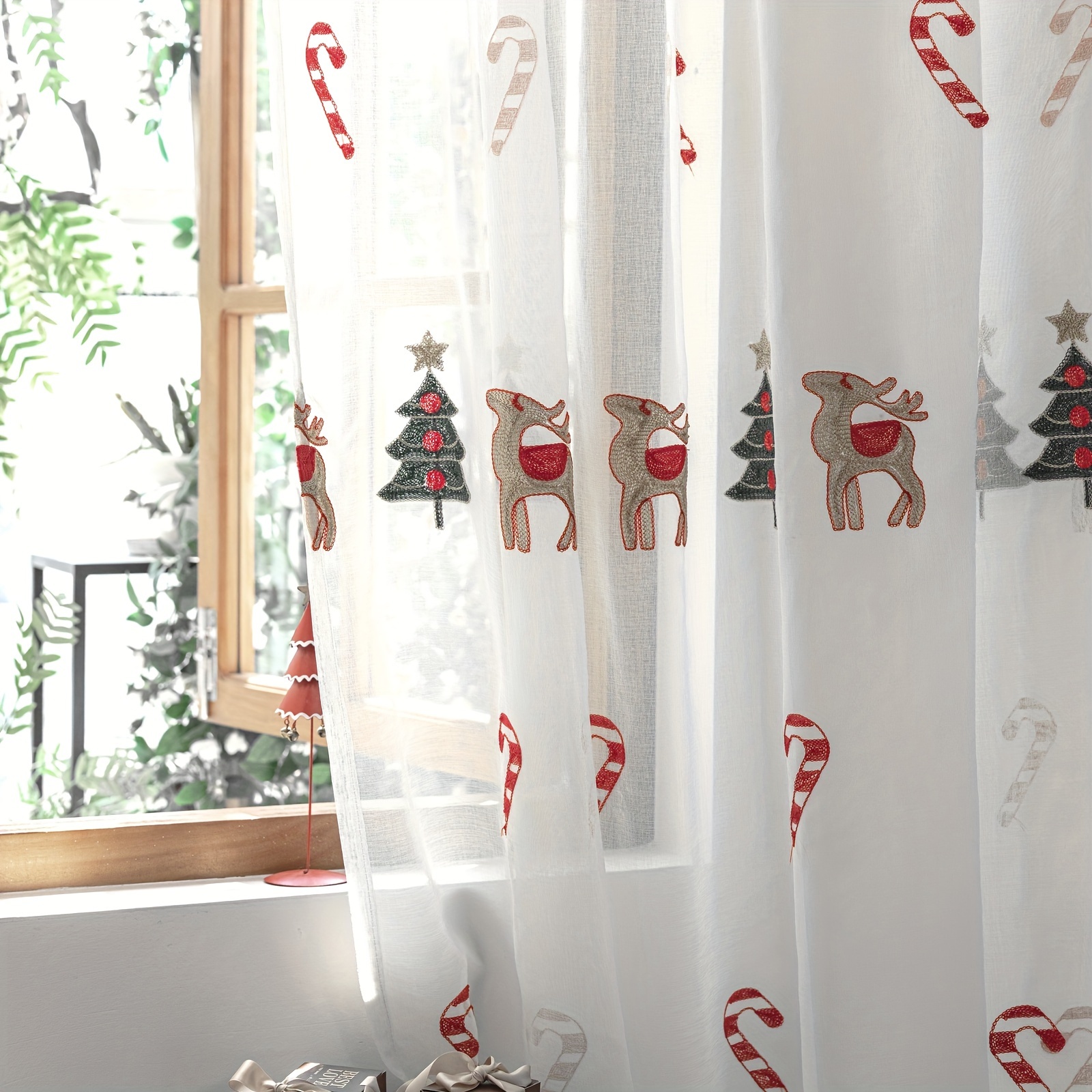 

2pcs Set Embroidered Sheer Curtains - , Rod For , , - For Christmas & Decor