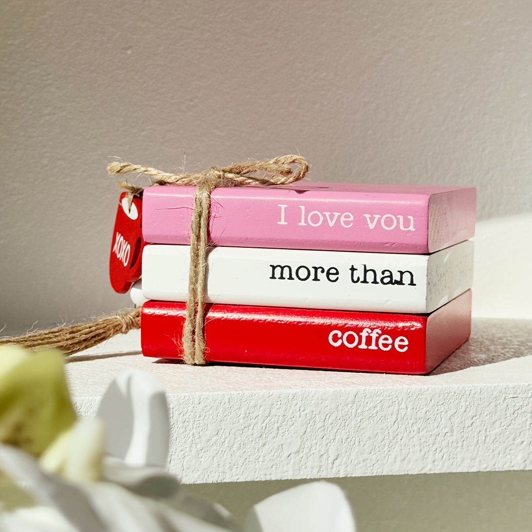 

1pc "i Love You Coffee" Decorative Wooden Book - Romantic Stack Of With , Valentine's Day, Wedding, Engagement Party Decor | Ideal Gift For Couples | Modern Wood Desk & Shelf Accent