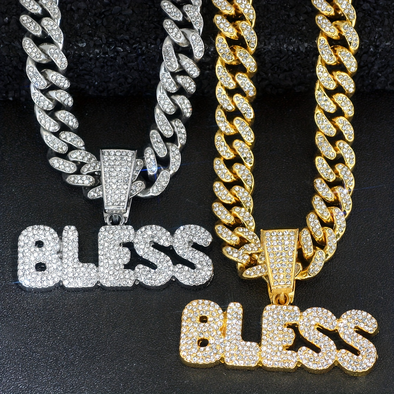 

1pcs Shining Bless Pendant With Ice Cuban Chain Miami Necklace For Men And Women Hip-hop Pendant Choker Necklace Jewelry Gift