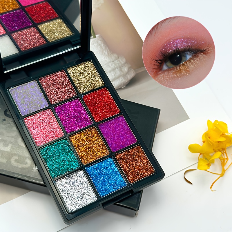 Image of 12 Colours Glitter Eyeshadow Palette, Sparkle Sequin Finish, Long-lasting And Pigmented Eyeshadows For Festive Look Carnival/mardi Gras/masquerade