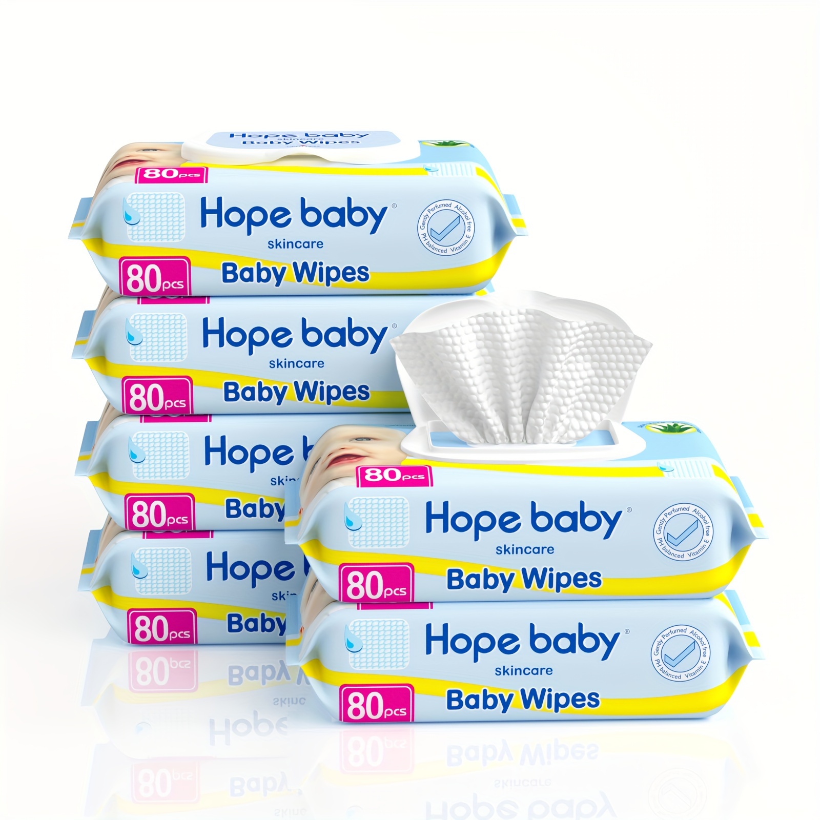 TEMU Baby 480 Ct Toddler Diaper Wipes, Baby Wipes Sensitive Pure Wet Wipes Protection With Dispenser, Hypoallergenic, Pack Of 6