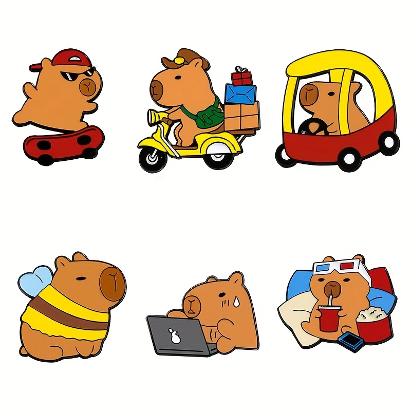 6pcs Creative Cute Cartoon Capybara Brooches, Unique Additions For Bags, Unisex Decorative Pins