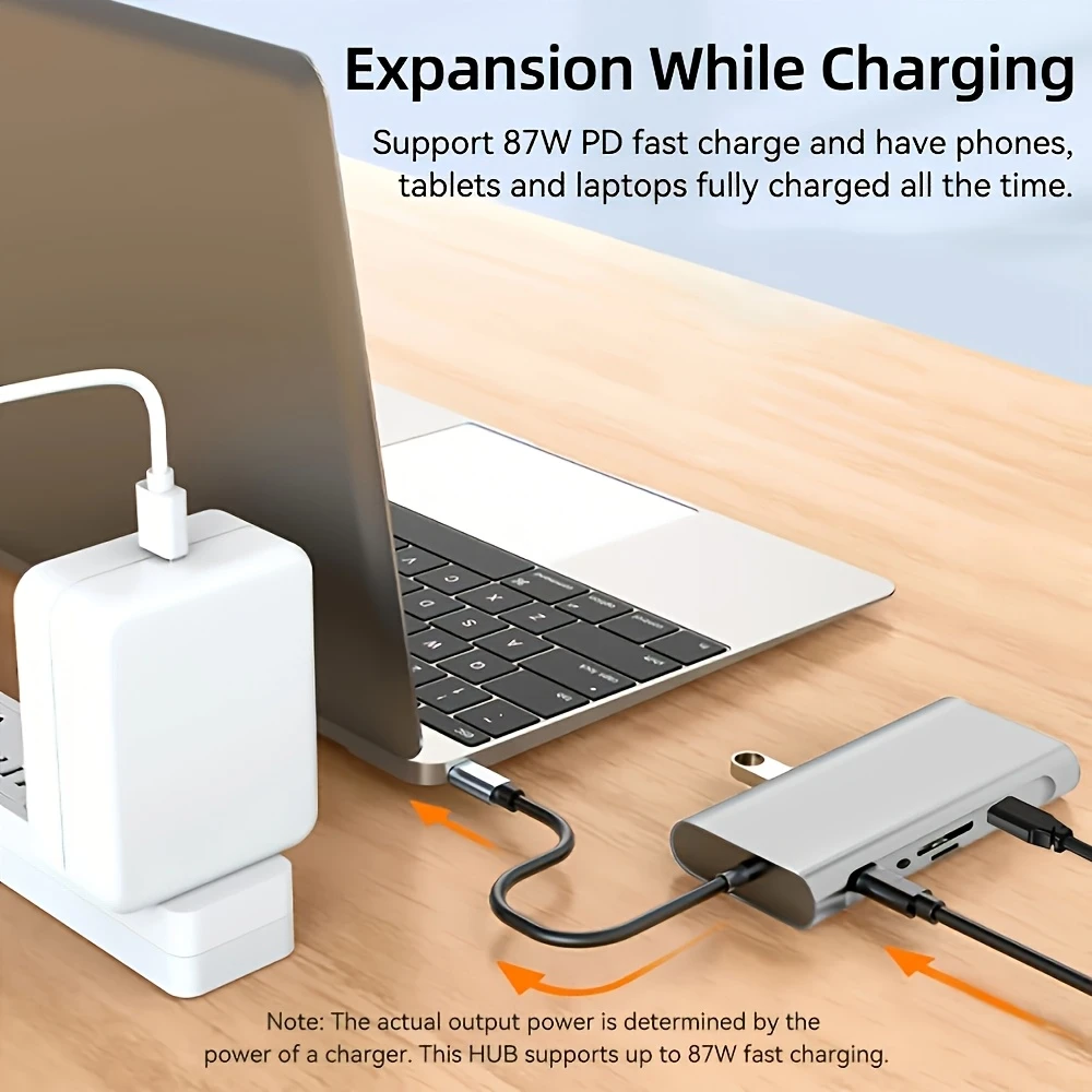 usb c集线器 4k type-c转hdtv 兼容usb 3.0适配器 10合1 type-c集线器扩展坞 pd 87w usb c分配器 适用于 和air 详情 3