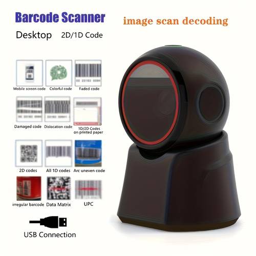 2d 1d desktop barcode scanner omnidirectional wide angle desktop scanning platform fast supports pdf417 data upc etc suitable for supermarkets stores libraries