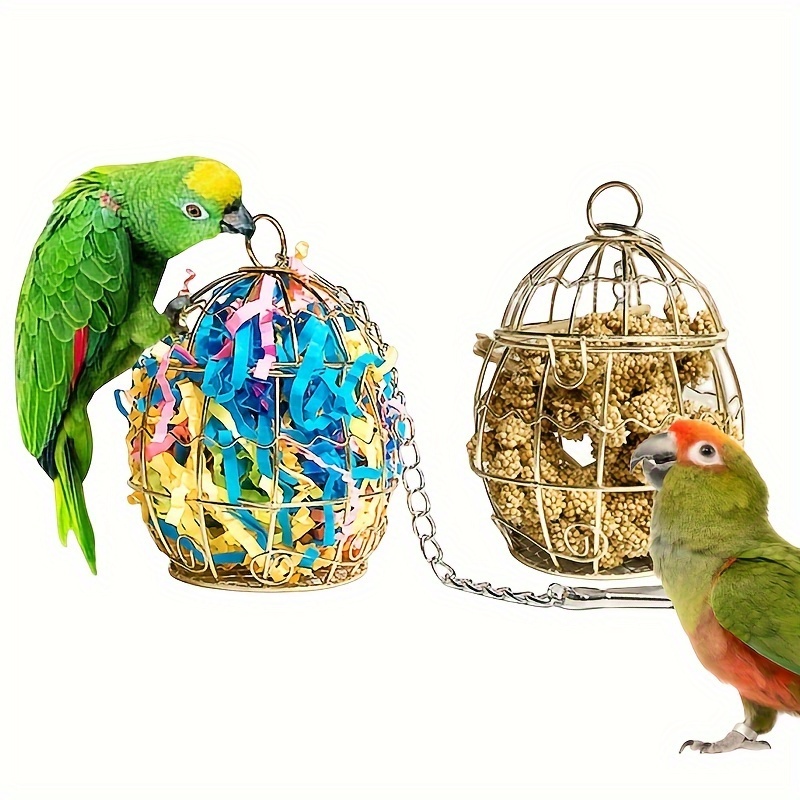 

1pc Durable Metal Parrot Cage Chew Toy, Bird Foraging Toy With Colorful Shredded Paper, Detachable Hanging Feeder For Birds, Parrot Cage Accessory For Chewing And Mental Stimulation