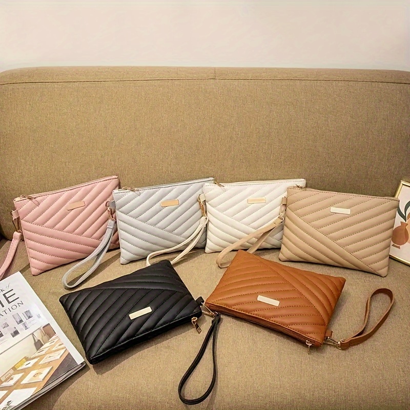 

Elegant Ladies Clutch Wallet, Fashion Striped Hand Purse With Wristlet, Chic Evening Bag For Women