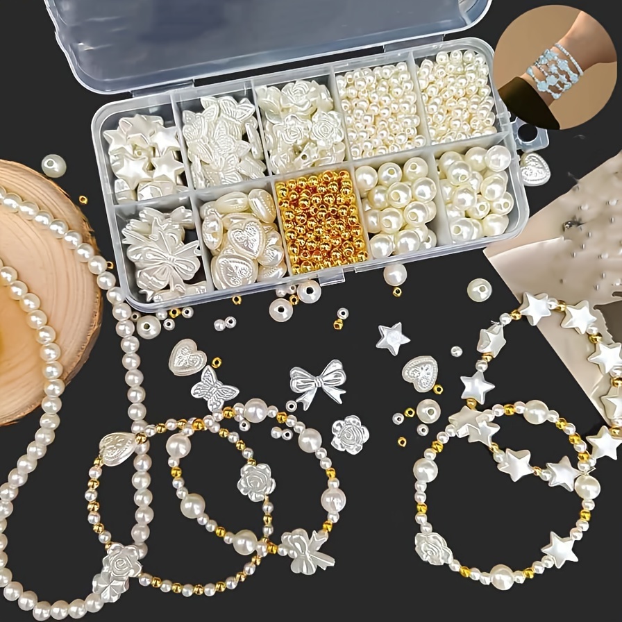 

750pcs Diy Jewelry Making Kit With Plastic Pearls, Golden Spacer Beads & Butterfly Charms - Versatile Crafting Set For Fashionable Bracelets, Necklaces And Accessories