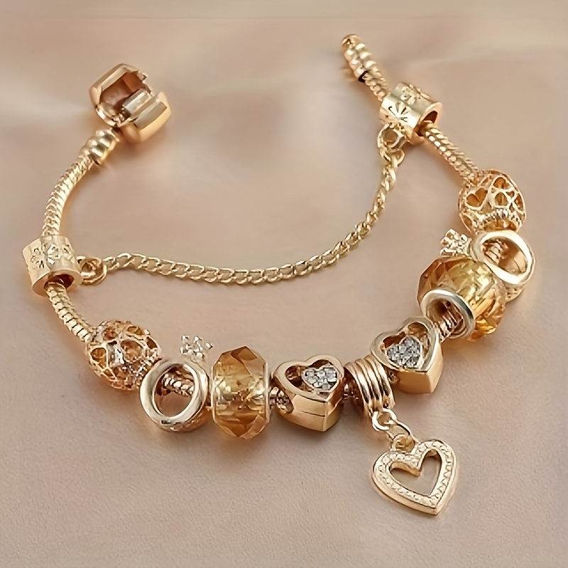 

Elegant Golden-tone Alloy Bracelet With Heart Charm - Diy K-plated Fashion Accessory