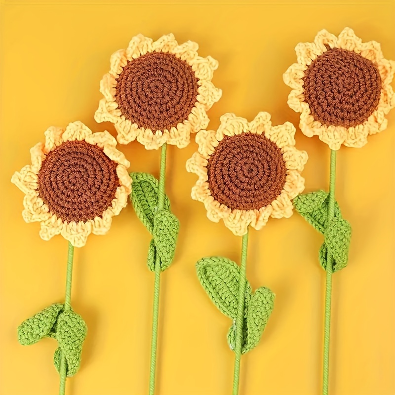 

Handcrafted Sunflower Crochet Bouquet - Woolen Yarn Artificial Flowers, Perfect For Graduation & Home Decor Gifts