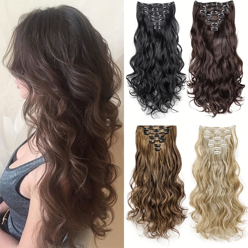 

Elegant Mixed -in Hair Extension For Women - 16 Clips, Long Curly Synthetic Hairpiece For & Styling