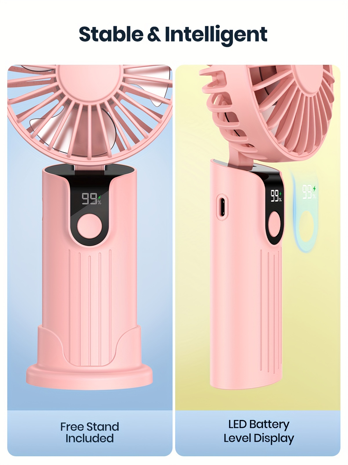 5000mAh Portable Foldable HandHeld Fan, [7-24H Max OperationTime] Built-in Rechargeable Battery 180° Foldable Design Stylish Appearance Whisper-Quiet Brushless Motor Comes With Hanging Rope 2-IN-1 Portable Neck HandHeld Fan details 2