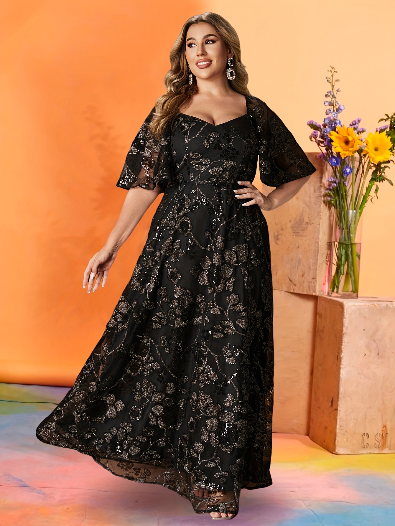 plus size elegant womens dress bubble sleeves v neck non - Temu Poland