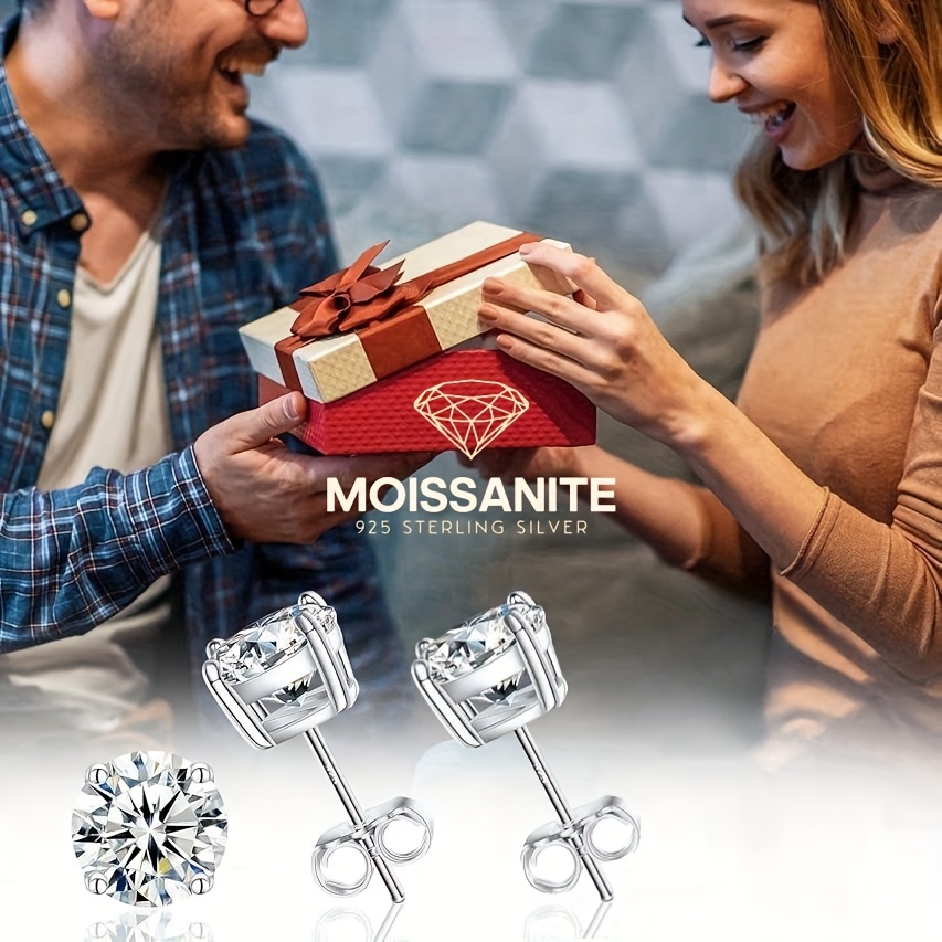 1 pair moissanite stud earrings 1ct 2ct 4ct 6ct   vvs1 clarity   round cut lab moissanite 18k gold plated white golden plated 925 sterling 925 silver earring jewelry gifts for men girls with jewelry box for teenager Product details 3